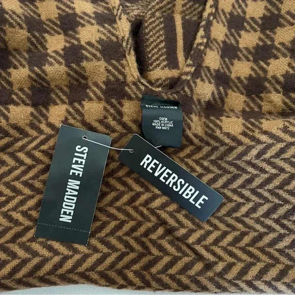 Steve Madden Plaid Kimono Ruana Reversible Brown Multi One Size Fits All - Picture 11 of 13